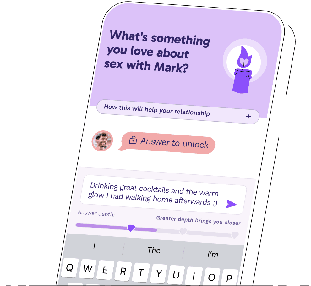 The Paired app on the daily question “What's something you love about sex with Mark?”, with the partner’s answer locked until you reply
