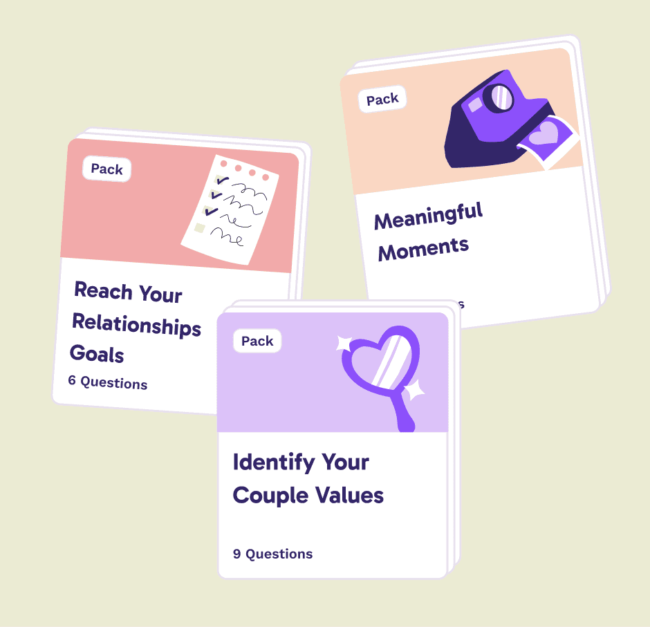 Three Paired question packs: “Reach Your Relationships Goals”, “Meaningful Moments” and “Identify Your Couple Values”